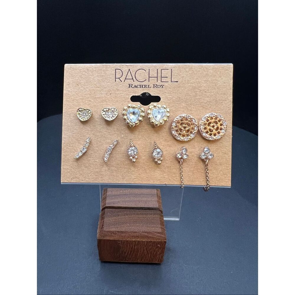 RACHEL Rachel Ray Gold Tone Rhinestone Stud Chain Loop Multi Pair Earring Set